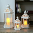 thumbnail image 5 of Large Set of 3 Decorative Lanterns 19''&13.5''&9.5" H Vintage Hanging Lantern Metal Candleholder with Tempered Glass for Indoor Outdoor Home Decor Parties Garden(White with Grey Brush), 5 of 12
