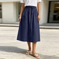 thumbnail image 3 of Tdoqot Womens Cotton Linen Skirts with Pockets- Elastic Waist Summer Casual A-Line Drawstring Midi Skirt Navy Size S, 3 of 7
