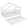 thumbnail image 4 of Twin Size House Bed with Twin Size Trundle, Wooden Platform Bed Frame with Roof and Safety Guardrail, Playhouse Tent Bed with Slats Support for Kids Teens Adults, Can be Decorated, White, 4 of 7