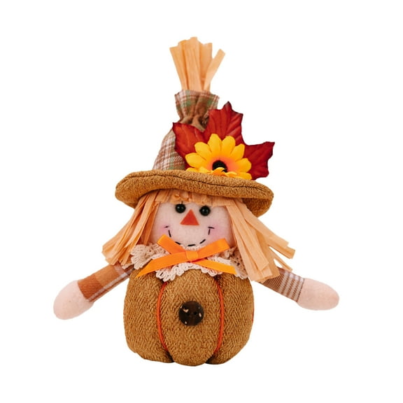 geerera Sunflower Scarecrow Ornament, Mini Pumpkin and Maple Leaf Dwarf Doll, for Shelf Display, Thanksgiving Table Decor, Fall Arrangement