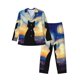thumbnail image 1 of Fotbe Cat Under Starry Skies Pijama de Hombre con Estampado de Manga Larga, Conjunto de 2 Piezas, Ropa de Dormir Suave y Cómoda con Bolsillos-XX-Large, 1 of 7