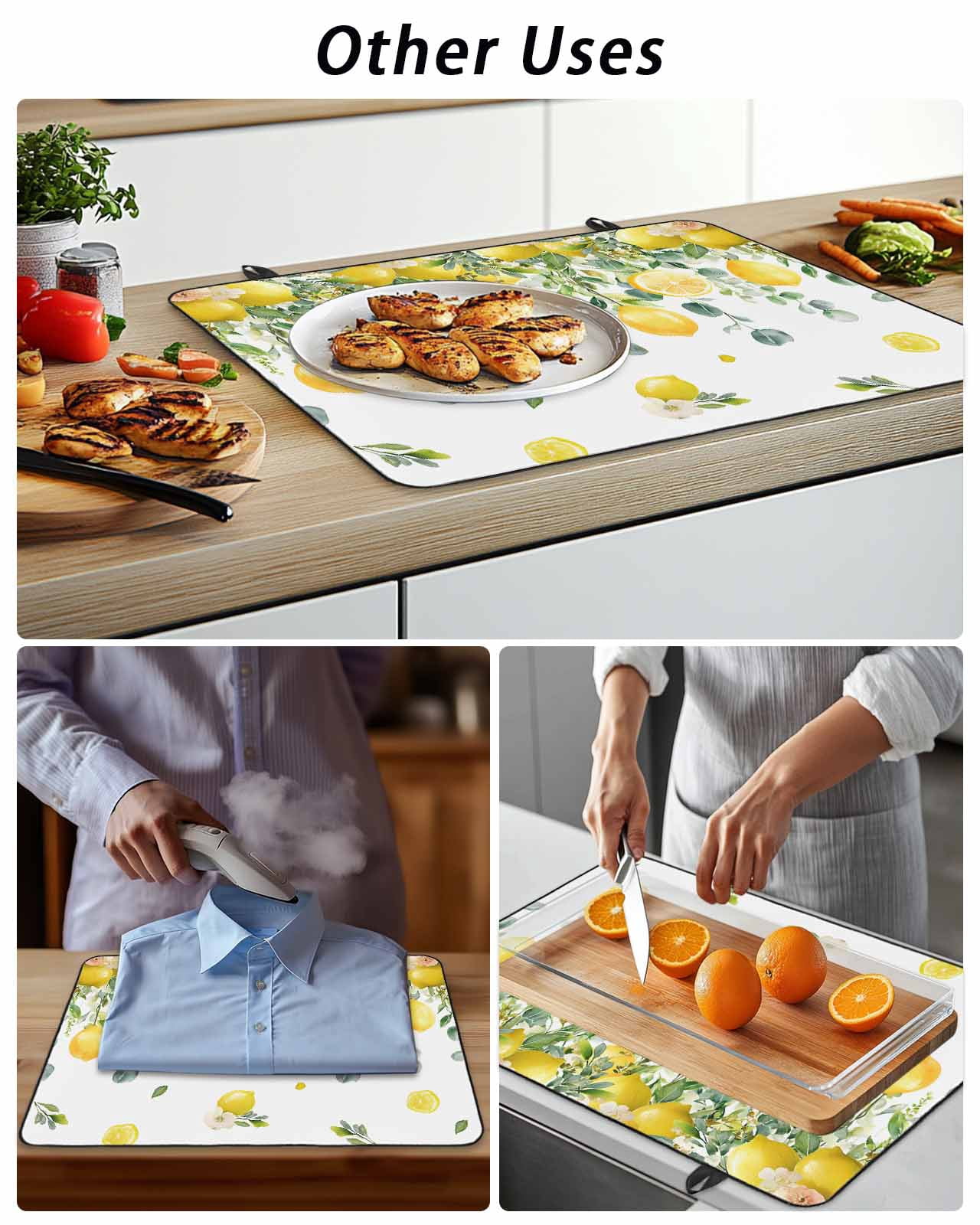 Stove Top Covers for Electric Stove, Lemon Eucalyptus Glass Stovetop Cover Protector, Farm Flower Fruit Country Boho Summer Induction Cooktop Protector Oven Mat for Kitchen Countertop 24"x21"