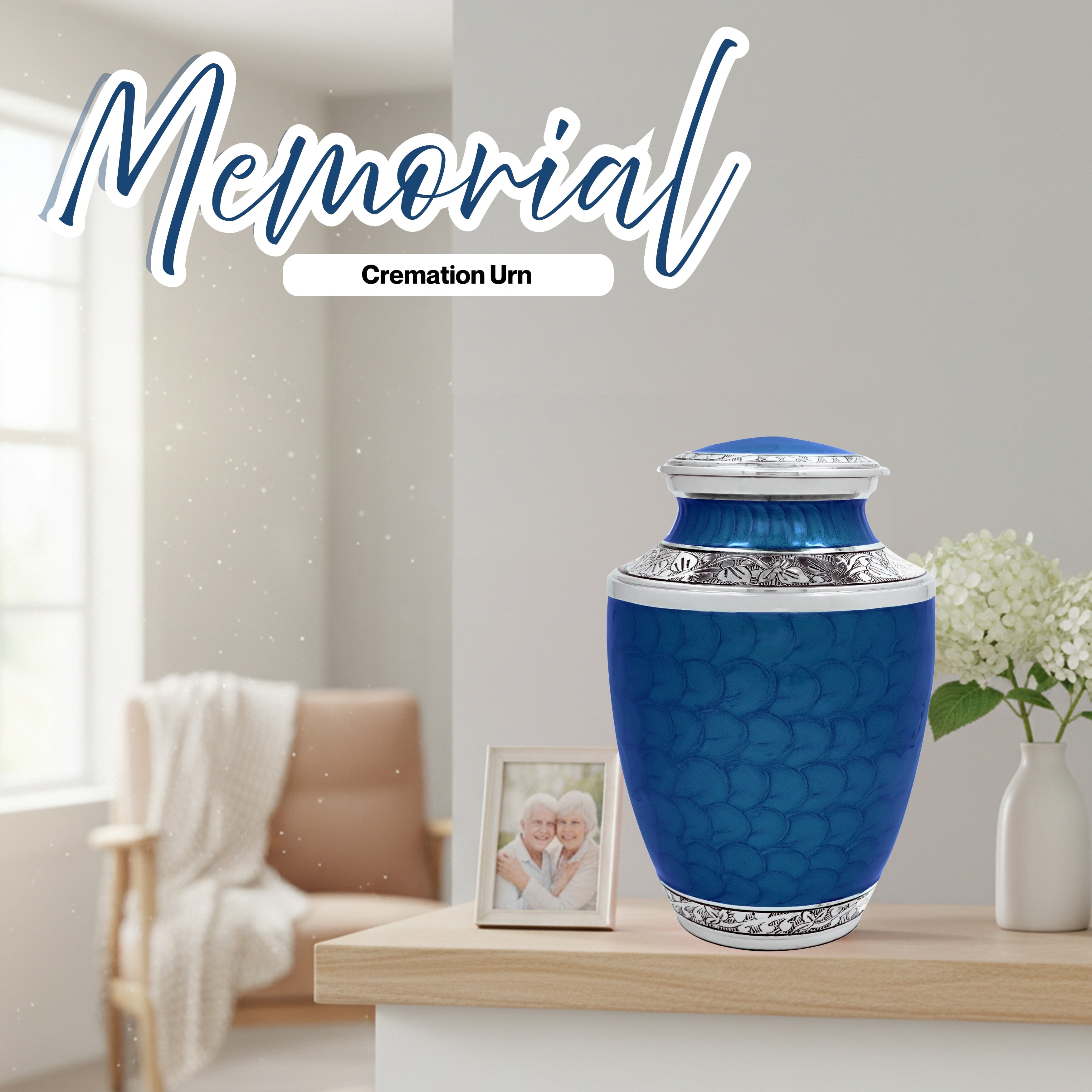 Aluminum Handcrafted Urn - Elegant Keepsake Holder for Adult Human Ashes (Blue)