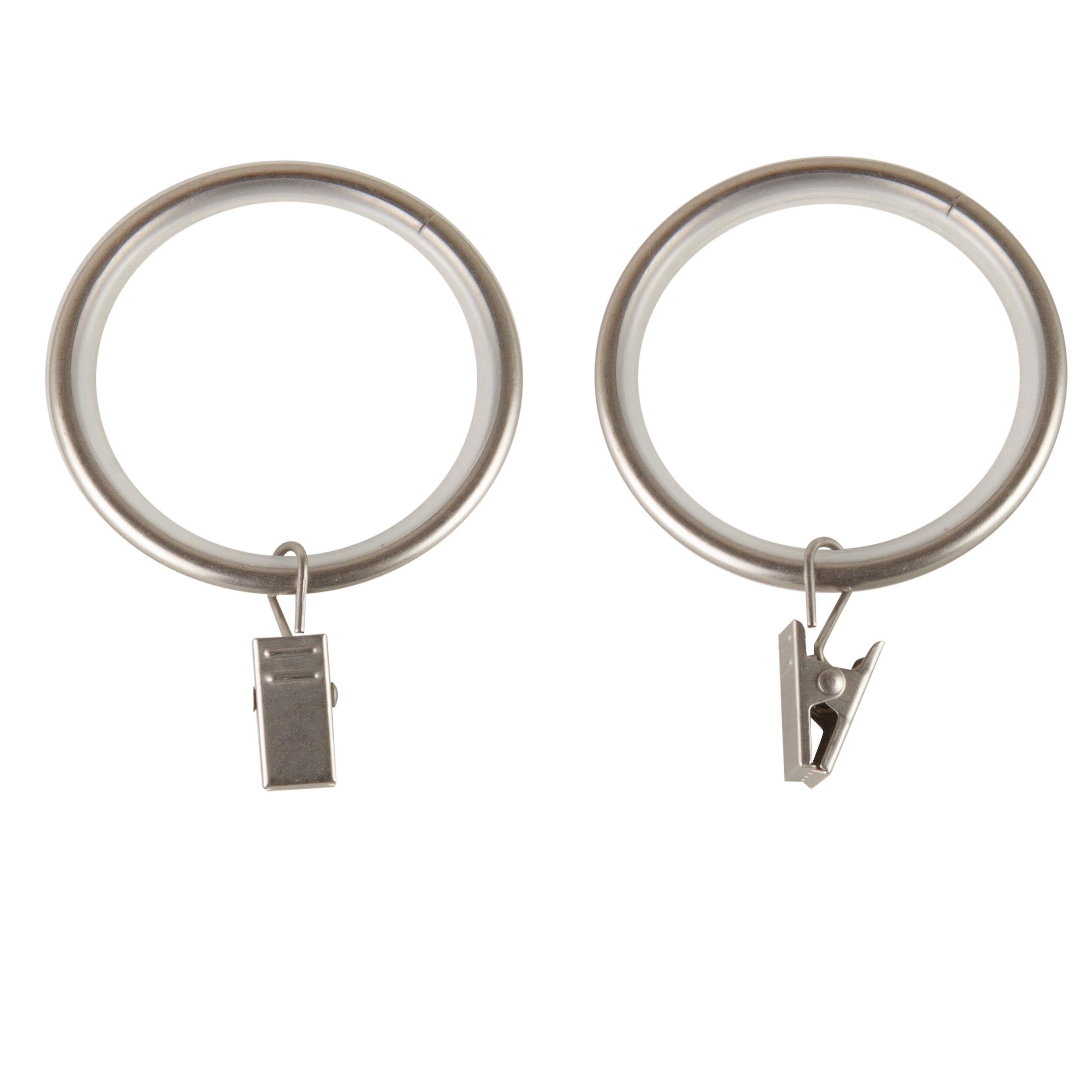 PlusCasa Noise-Canceling 1-3/4 inch Satin Nickel Curtain Rings with Clips (10 Count)