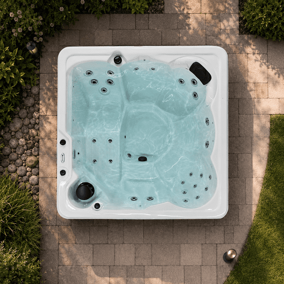 Hydro Spas HYD-29 6-Person Hot Tub with 29 Therapy Jets and Digital Controls – Sterling Acrylic Interior and Mocha Exterior Cabinet - Ideal for Backyard Relaxation and Hydrotherapy