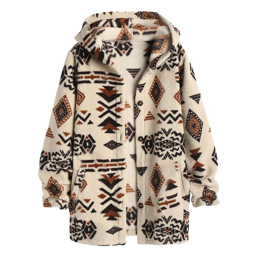 Manteau à Capuche Style Ethnique pour Femmes avec Poches Long en