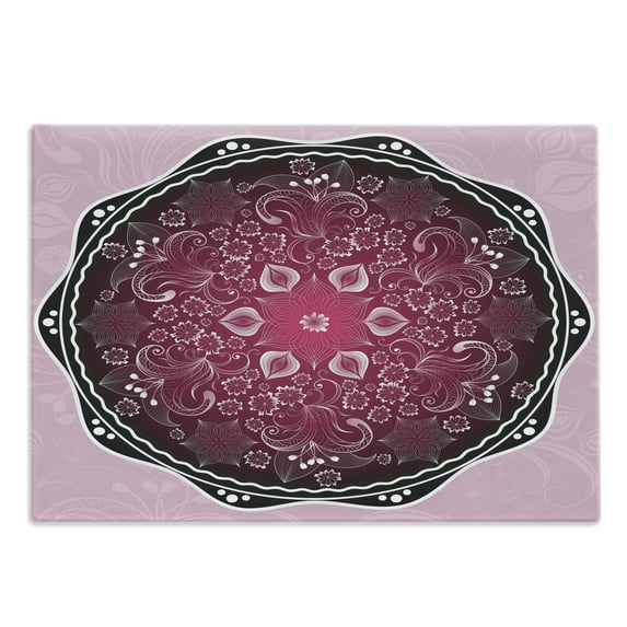Purple Mandala Cutting Board, Classic Baroque Inspired Eastern Pattern Renaissance Effect, Decorative Tempered Glass Cutting and Serving Board, Large Size, Pale Pink Maroon Black, by Ambesonne