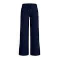 thumbnail image 6 of Ecqkame Women's Fleece Lined Yoga Pants Wide Leg Drawstring Waist Warm Sports Trousers Casual Loose Workout Leggings with Pockets Navy L, 6 of 9