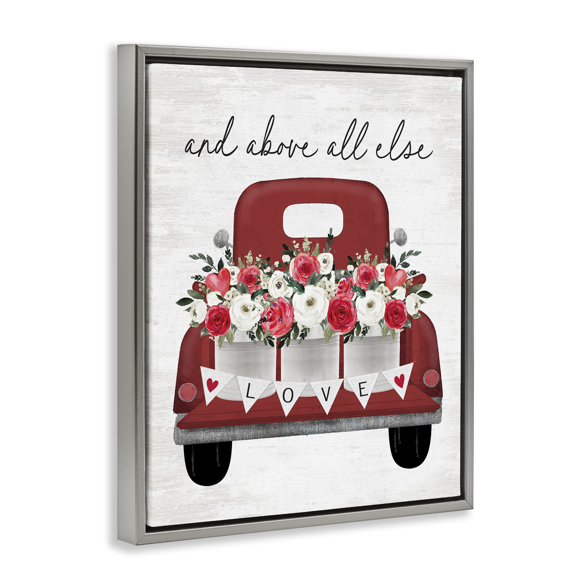 Stupell Industries Love Above All Else Transportation Painting Gray Floater Framed Canvas Art Print Wall Art, 17 x 21