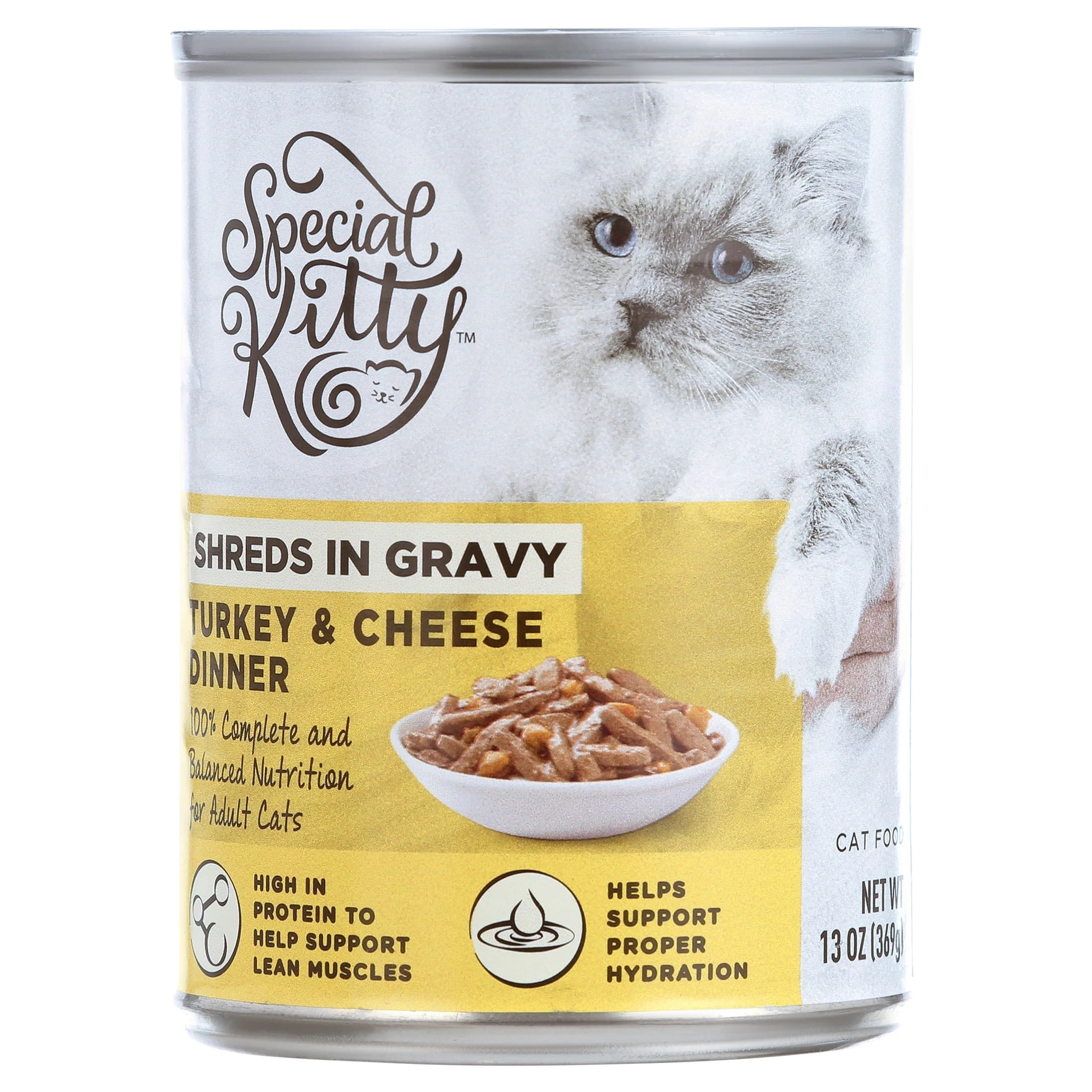 Special Kitty Turkey & Cheese Dinner Shreds in Gravy Wet Cat Food, 13 oz Cans, 12 Pack