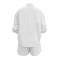 thumbnail image 5 of Womens Going out Outfits Womens Oversized Linen Outfits Long Sleeve Button Shirt High-Waist Shorts Set Summer Beach Vacation Wear White 3XL, 5 of 5