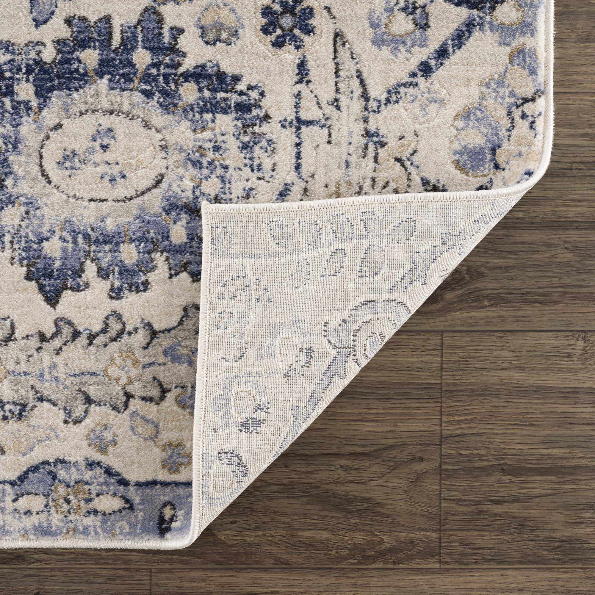 Hauteloom Erbacon Boho Vintage Traditional Damask Area Rug - Farmhouse Traditional Floral Medallion Carpet for Living Room, Bedroom - Grey, Beige, Light Brown, Cream, Navy, Blue - 6'7" x 9' (6x9)
