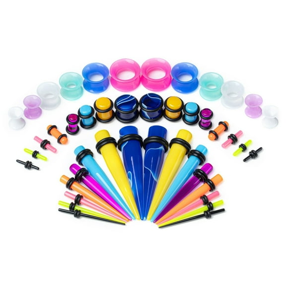 DESIGNICE 50 Pieces Ear Stretching Kit Acrylic Tapers and Plugs   Silicone Tunnels Ear Gauges Expander Set Body Piercing Jewelry