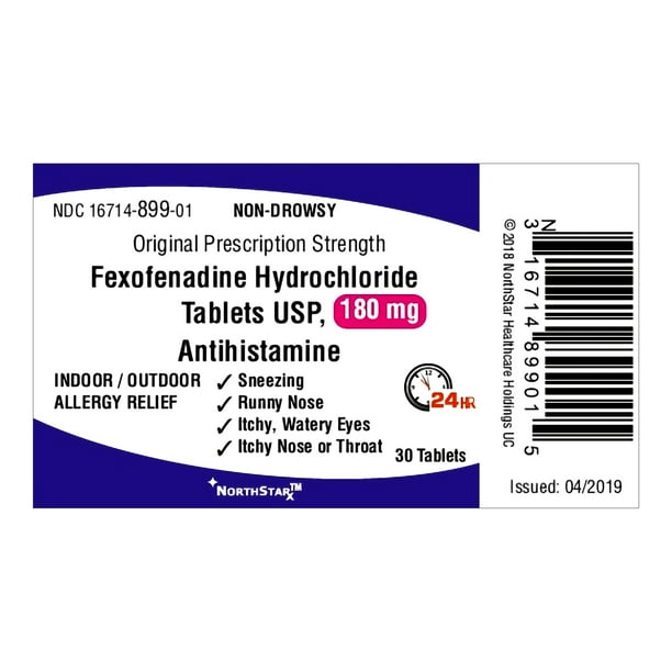 NorthStar Allergy Relief 180 mg Fexofenadine HCl Tablet, 30 per Bottle