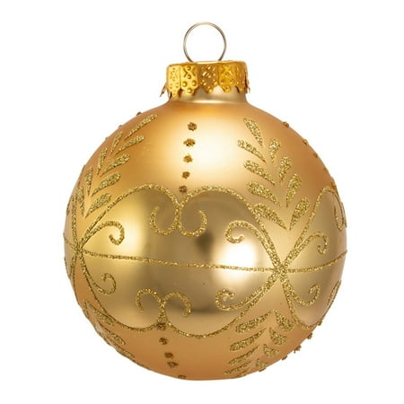 UPC 086131447808 product image for Kurt Adler 80MM Gold With Gold Pattern Glass Ball Ornaments  6-Piece Box | upcitemdb.com
