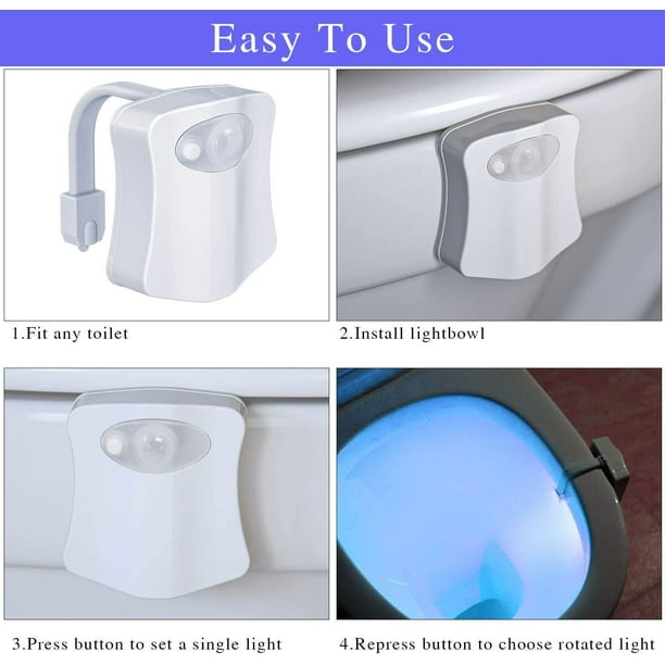 Veilleuse 16 couleurs – Veilleuse de toilette, lumière automatique avec  détecteur de mouvement pour salle de bain, veilleuse lumineuse adaptée à  toutes les toilettes (multicolore, petit) 