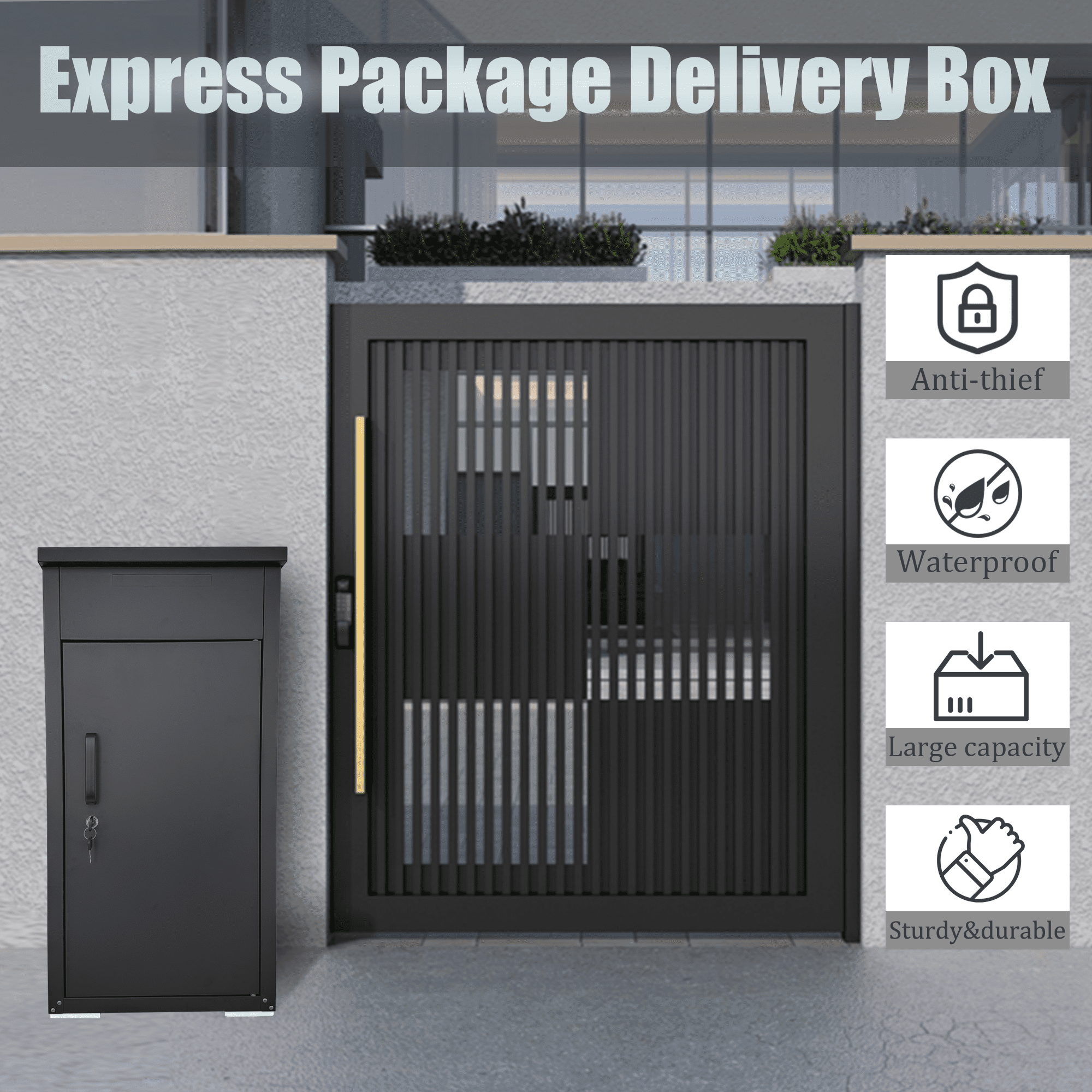 Package Delivery Box for Outside, Anti-Theft Lockable Parcel Drop Box for Packages & Mails, Large Waterproof Delivery Box for Porch, House, Curbside