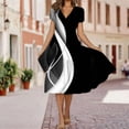 thumbnail image 4 of Gibobby Vestido largo de playa de verano para mujer Vestido casual de vacaciones de verano para mujer Vestido de playa Cuello en V Estampado Dobladillo grande Vestido (Gris,G), 4 of 5