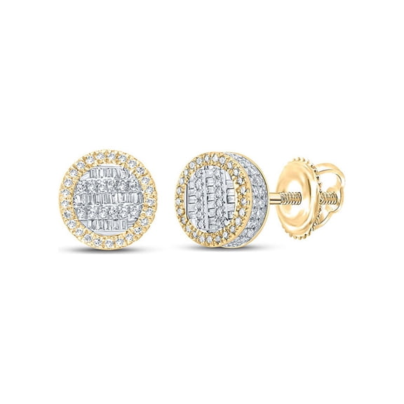 Macey Worldwide Jewelry 10k Yellow Gold Mens Baguette Diamond Circle Earrings 5/8 Ctw