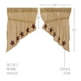 thumbnail image 3 of VHC Brands Burlap Natural with Burgundy Stars Primitive 36"x36"x18" Prairie Swag Pair Tan Rod Pocket Stenciled Cotton Drawstring Ties Kitchen Window Curtains, 3 of 5