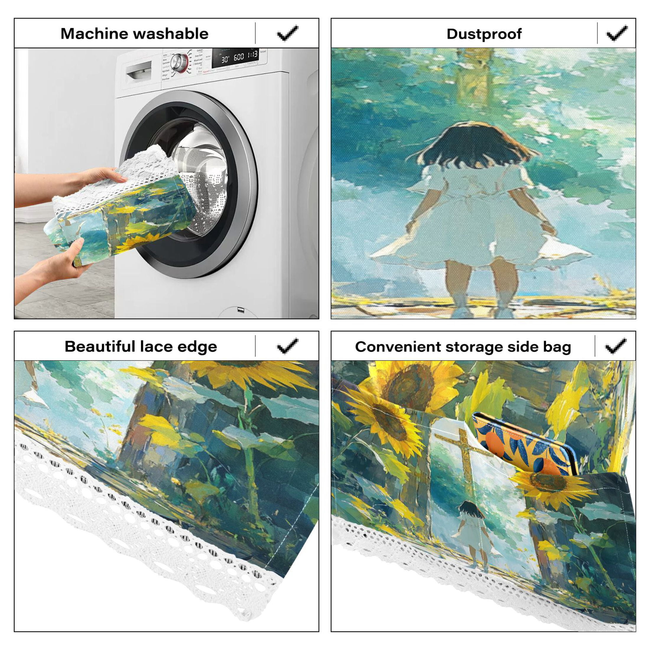 WOBOGO Sunflower Gate Washing Machine Cloth Dryer Refrigerator Top Cover Protective Non-Slip Mat For Kitchen Laundry