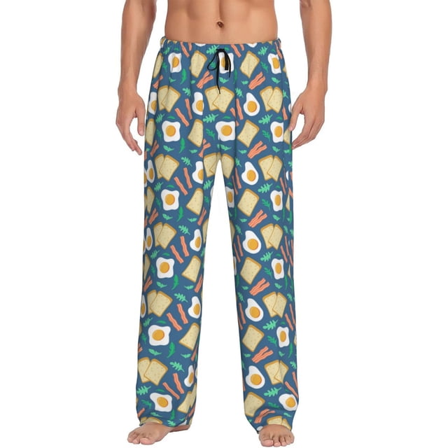 Fotbe Eggs Toast Bacon And Arugula Pantalones de Pijama para Hombre, Pantalones de Dormir, Pantalones de Casa con Cintura Ajustable y Bolsillos-Medium