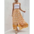 thumbnail image 5 of Womens High Waist Floral Pleated Skirt,Stylish Bohemian Comfy Midi Swing Skirt A Line Long Maxi Skirt Half Dress,Cute Front Split Ankle Length Summer Beach Soft Skirt,Green XXS-L, 5 of 7