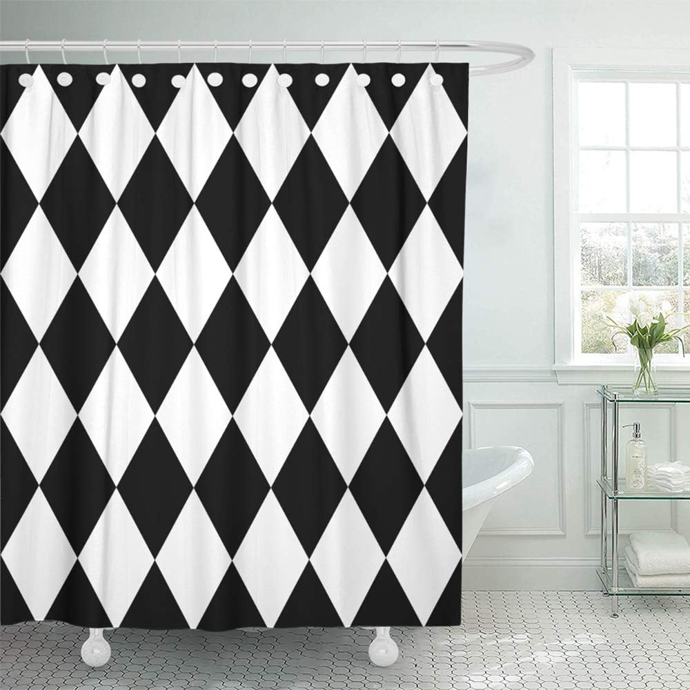 Checkered Shower Curtain Checkerboard Wooden Print for Bathroom 