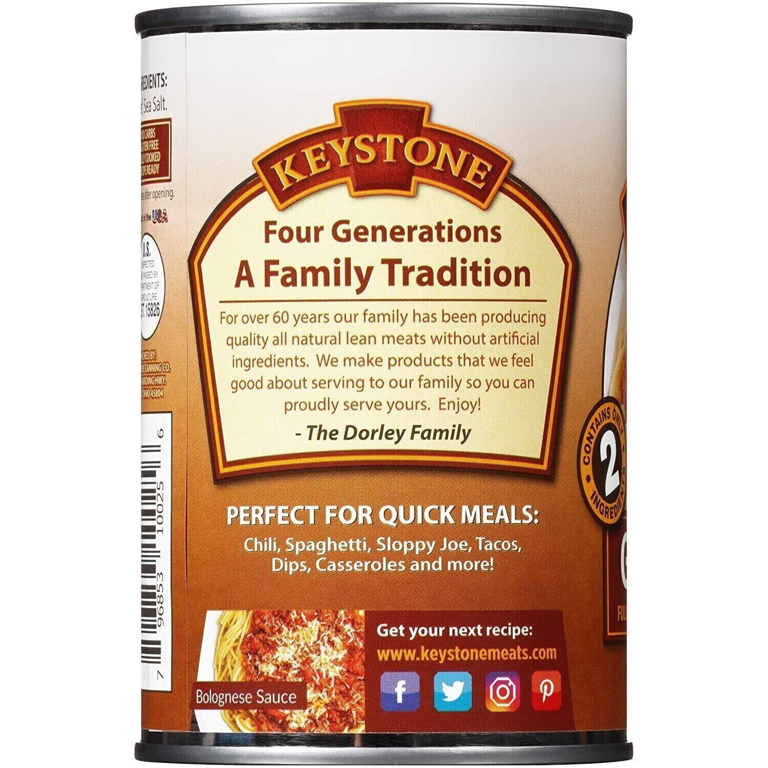 (24 Pack) Keystone All Natural Ground Beef 14 oz Can  Emergency Survival Food For Camping Hiking and Backpacking Ready to Eat- Pack of 24 Cans