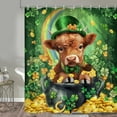 thumbnail image 3 of St. Patrick's Highland Cow Shower Curtain, Good Luck Green Shamrock Falling Irish Party Decorations Shower Curtains for Bathroom, Green St. Patrick's Bathroom Decor, with Hooks, 70x84inch, 3 of 3
