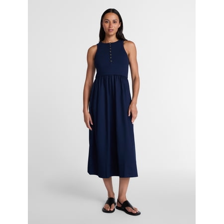 Time and Tru Women’s Sleeveless Henley Midi Dress, Sizes XS-XXXL