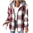 thumbnail image 1 of Camisas A Cuadros para Mujer, Chaqueta de Larga con Botones y Forro , Sudadera con Capucha, Blusa Informal de Moda. Rojo Ladrillo L, 1 of 6