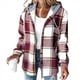 thumbnail image 1 of Camisas A Cuadros para Mujer, Chaqueta de Larga con Botones y Forro , Sudadera con Capucha, Blusa Informal de Moda. Rojo Ladrillo XL, 1 of 6