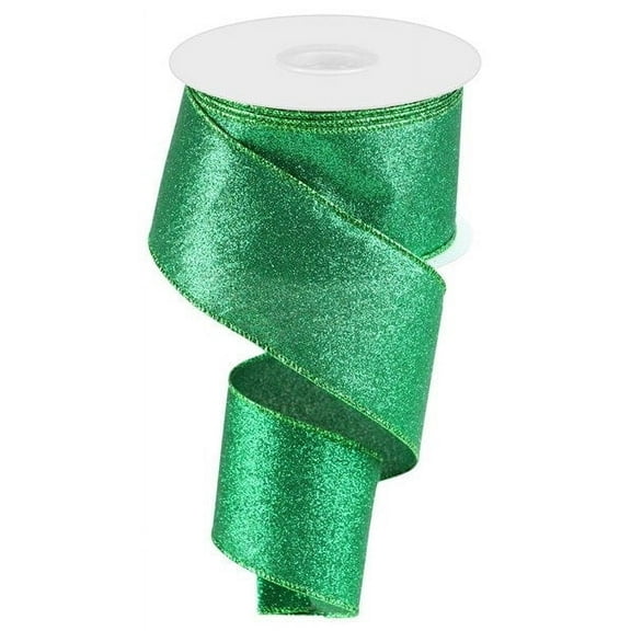 Glitter Wired Ribbon - Emerald Green 2.5 Inches X 10 Yards