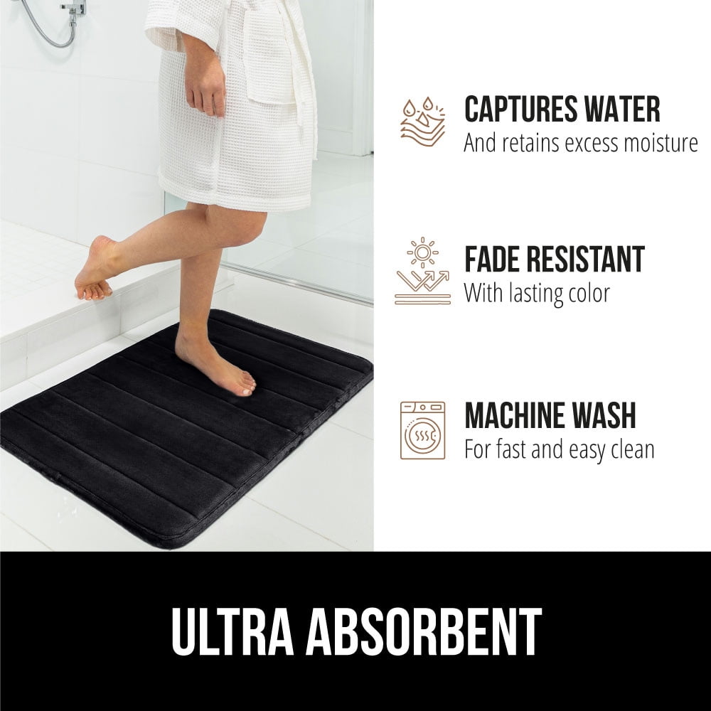 GORILLA GRIP Bathroom Rug, Soft Absorbent Memory Foam Shower Floor Mat, 36x24 Black
