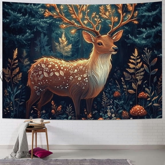 Fenyluxe Bohemian Tapestry Wall Hanging Unique Lucky Deer Aesthetic Tapestry Nature Landscape Tapestry Simple Vintage Wall Hanging Decor Tapestry Home Decor for Bedroom Dorm 40x30inch