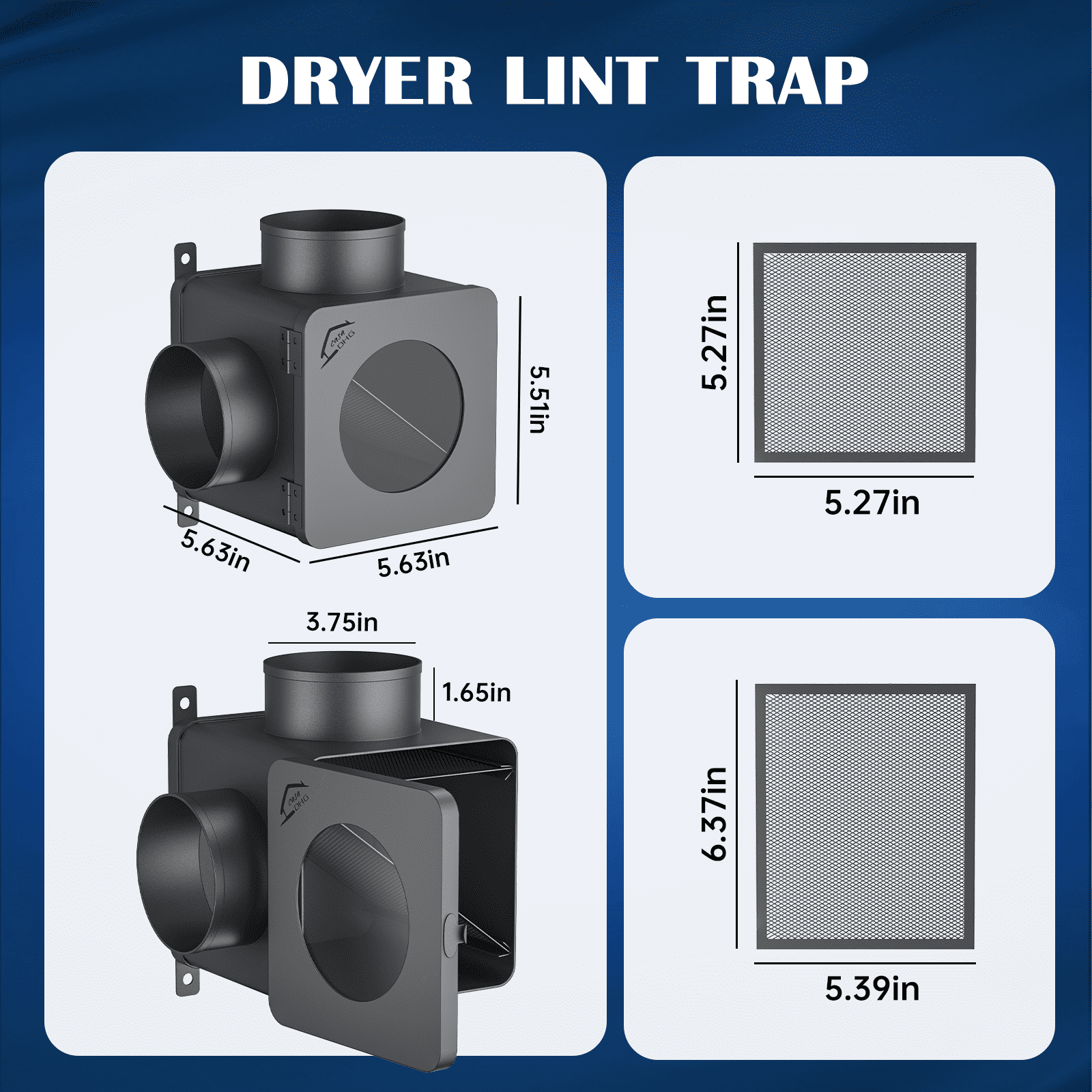CasaDHG Dryer Lint Trap,90-degree Indoor Dryer Vent Lint Trap with 4inch Dryer Vent Hose,2 Clamps,Lint Catcher for Dryers-Dryer Vent Box (Metal)