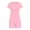 thumbnail image 4 of Guluxicc Workout Sets for Women Crew Neck Basic Athletic T-Shirt with High Waist Tummy Control Biker Shorts Solid Yoga 2 Piece Sets, 4 of 4