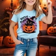 thumbnail image 3 of Oiyii Cute Halloween Black Cat Graphic T Shirt for Toddler Girls Crew Neck Tee Shirt Summer Short Sleeve Top,Light Blue, 3 of 4