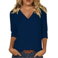 thumbnail image 2 of Hilenly 3/4 Sleeve Tops for Women V Neck Tunics Summer Shirts Solid Color Cotton Basic Tees Blouse, 2 of 8