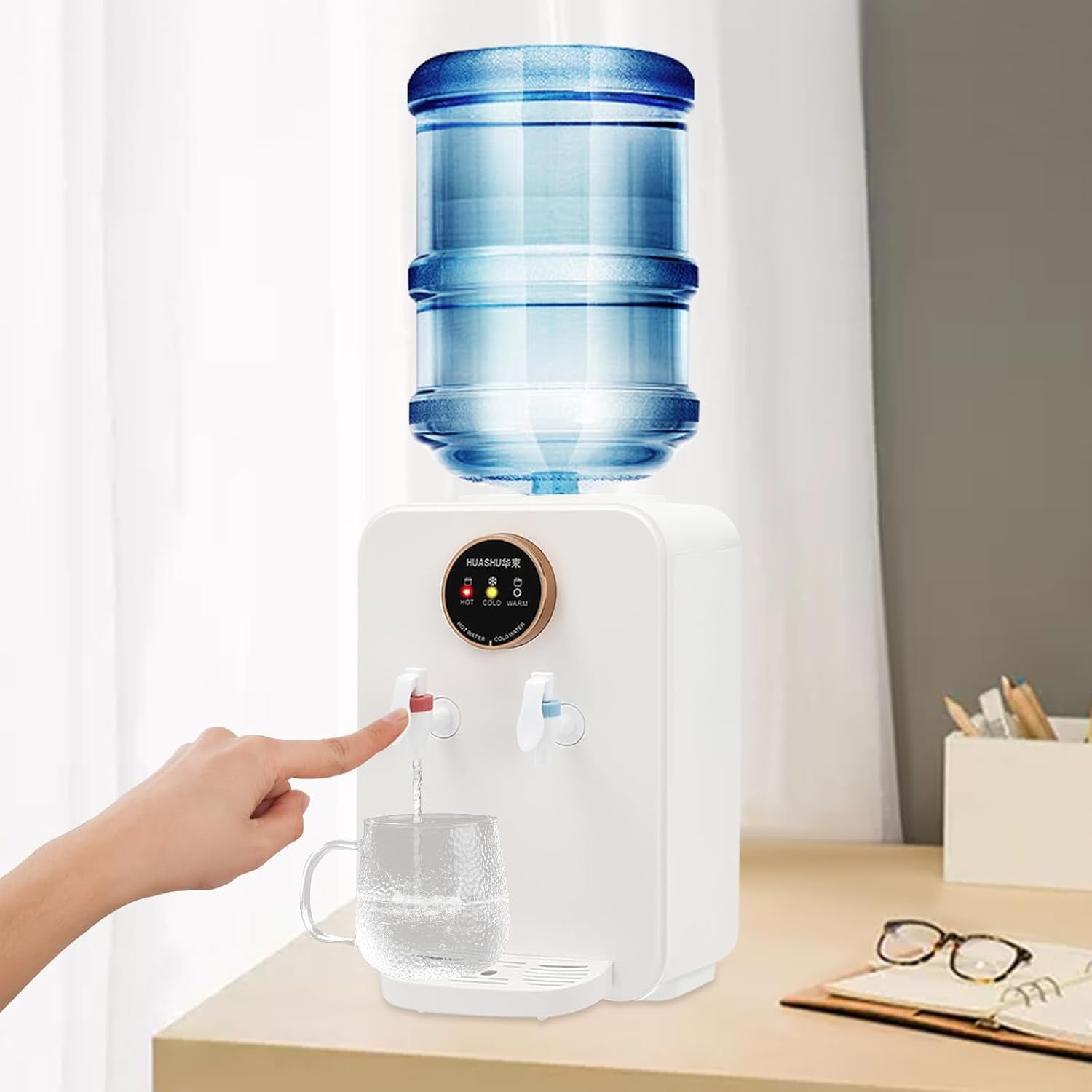 Countertop Water Dispenser with 3 Temperature Settings, Hot/Cold Water Dispenser, 1.2 to 5 Gallons, Top Loading Water Dispenser for Home Office Dorm (White)