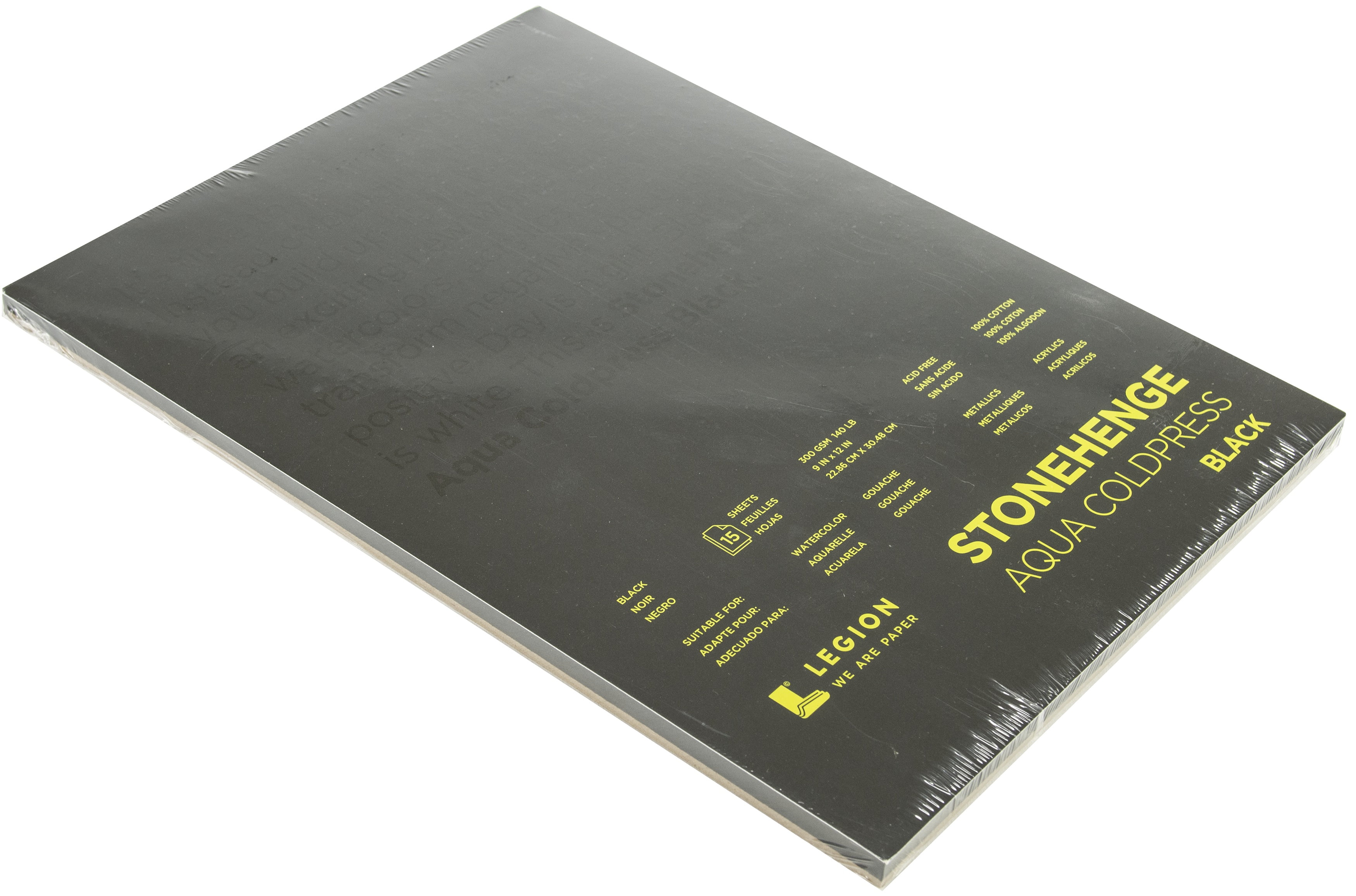 Stonehenge Aqua Block Coldpress Pad, 9"X12", 15 Sheets, Black, 140lb