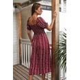 thumbnail image 3 of Aztec Print Puff Sleeve Slit Dress for Women Mid Calf Length, 3 of 3