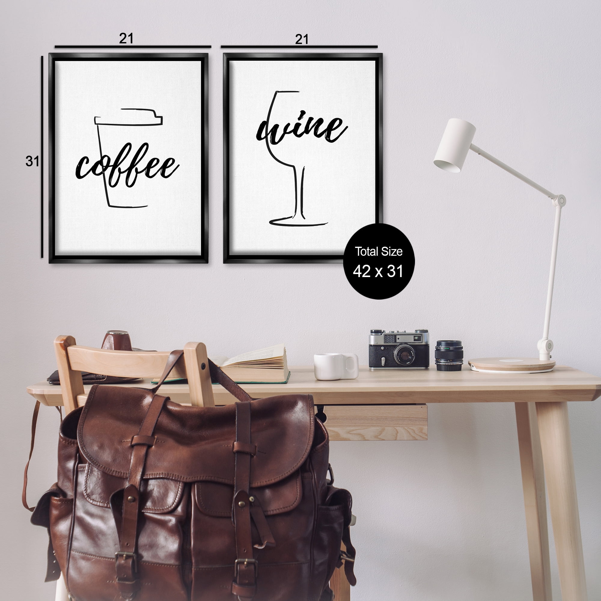 Stupell Industries Simple Coffee Wine Drawing Food & Beverage Painting Black Floater Framed Canvas Art Print Wall Art, 21 x 31, Set of 2