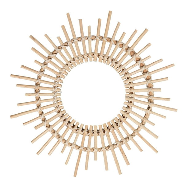 Espejo de maquillaje redondo de ratán con decoración artística innovadora para la pared del baño. METRO