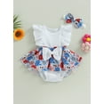 thumbnail image 2 of Wassery 2Pcs Baby Girl Summer Outfits Floral Romper Dress Flying Sleeve Ribbed Patchwork Bodysuit with Headband 3 6 9 12 Months Infant Girls Jumpsuit Dress Clothes, 2 of 9