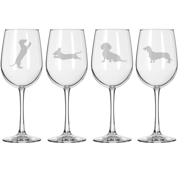 Set of 4 Wine Glass for Red or White Wine Gift Dachshund Collection (16 oz Tall Stemmed)