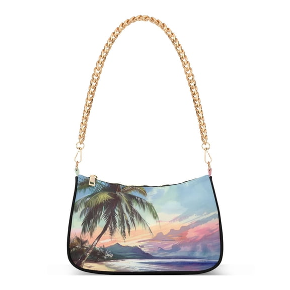 Ryvnso Retro Sunset Beach Womens Chain Shoulder Bag Tote Handbags Clutch Hobo Purse with Zipper for Travel