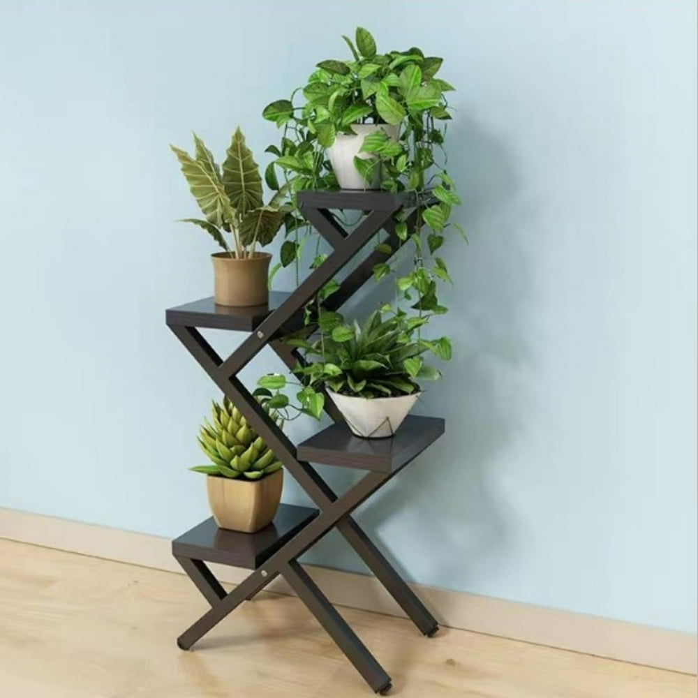 4/5 Tier Steel Wood Z Shape Plant Flower Stand Plant Shelf