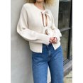 thumbnail image 3 of SUNSIOM Womens Fall Knit Bow Knot Cardigan Ribbed Tie Front Long Sleeve Loose Open Fron Sweater Coat, 3 of 9